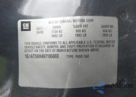 2009 Chevrolet Cobalt Lt z USA, uszkodzony, nr VIN 1G1AT58H497186660